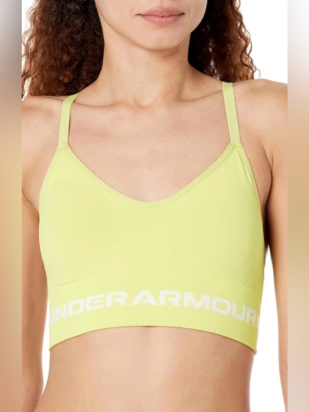 UNDER ARMOUR Women’s Seamless Low Long Sports Bra Lime Yellow/White Sz:Large